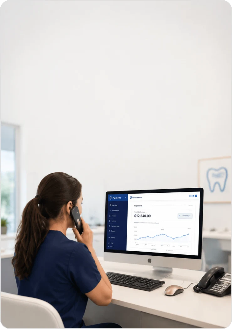 Dental office team member managing a remote payment