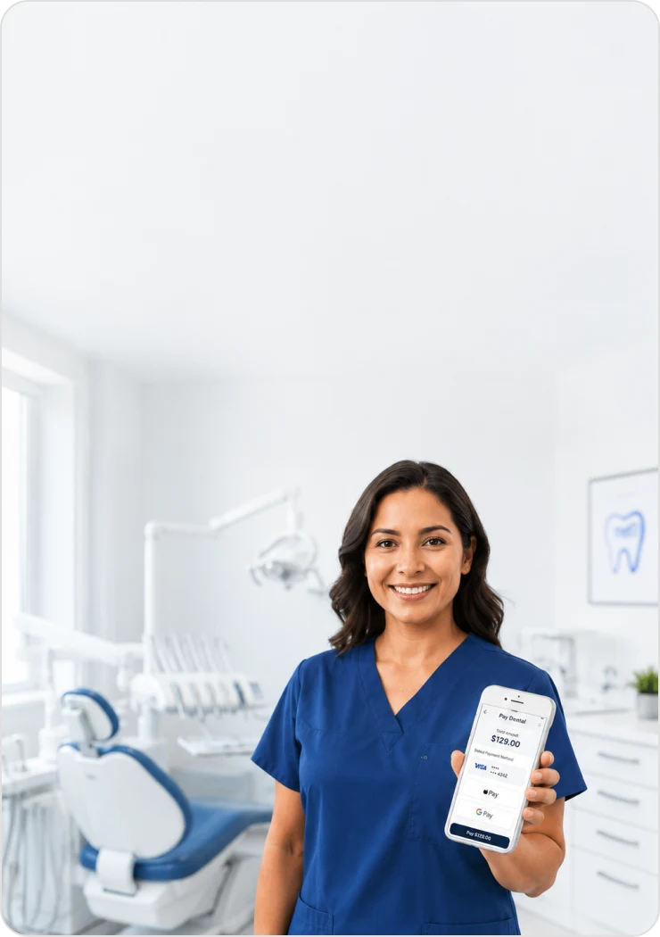 Dental professional presenting a mobile payment option