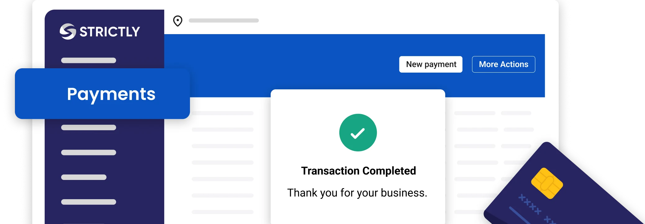 Strictly payments dashboard confirming a completed transaction
